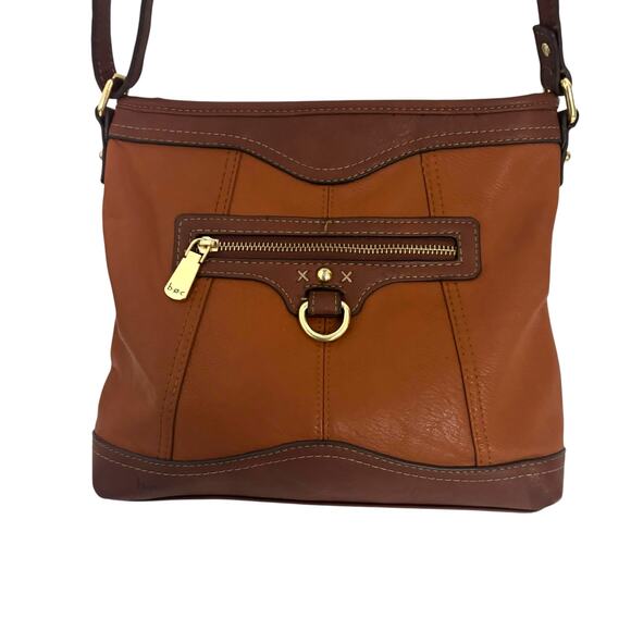 B.O.C. Born Concepts Crossbody Bag Brown Faux Leather Zip Top Saddle Style - Picture 6 of 14